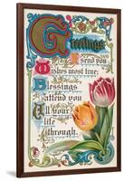 Vintage Greetings with Tulips-null-Framed Art Print
