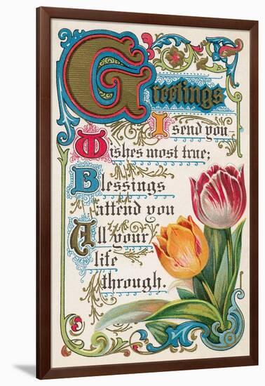 Vintage Greetings with Tulips-null-Framed Art Print