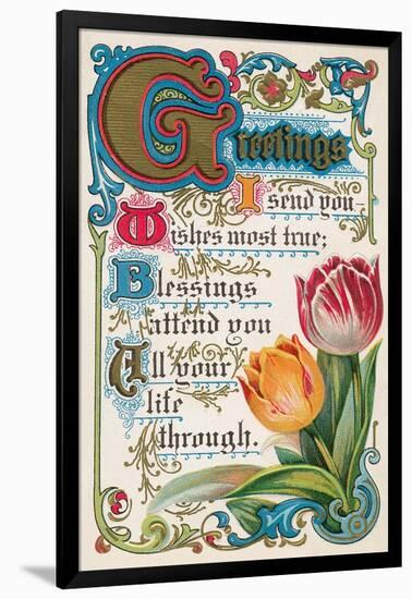 Vintage Greetings with Tulips-null-Framed Art Print