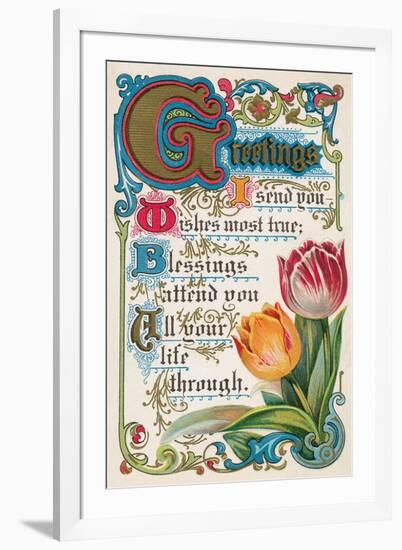 Vintage Greetings with Tulips-null-Framed Art Print