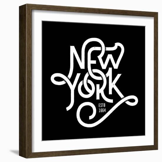 Vintage Hand Lettered Textured New York City T Shirt Apparel Fashion Print. Retro Old School Tee Gr-Tortuga-Framed Art Print