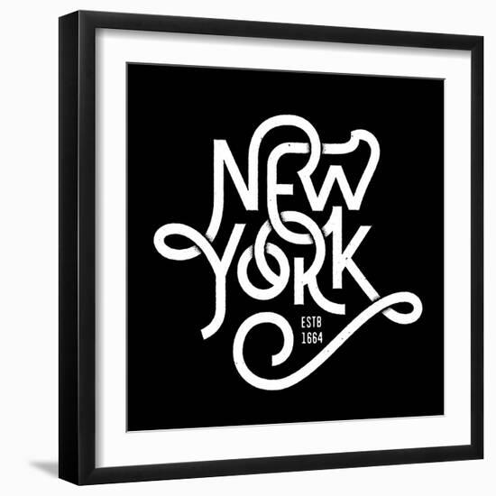 Vintage Hand Lettered Textured New York City T Shirt Apparel Fashion Print. Retro Old School Tee Gr-Tortuga-Framed Art Print