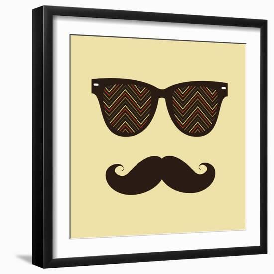 Vintage Hipster Background. Sunglasses and Mustache.-AnnaKukhmar-Framed Art Print