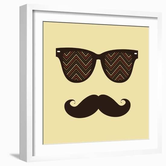 Vintage Hipster Background. Sunglasses and Mustache.-AnnaKukhmar-Framed Art Print