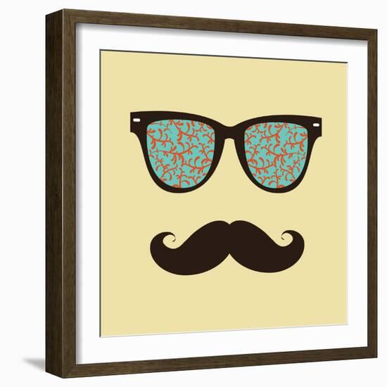 Vintage Hipster Background. Sunglasses and Mustache.-AnnaKukhmar-Framed Art Print