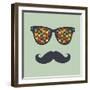 Vintage Hipster Background. Sunglasses and Mustache-AnnaKukhmar-Framed Art Print