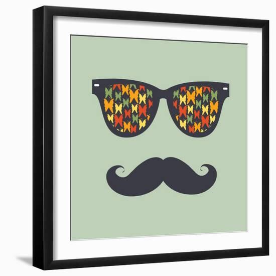 Vintage Hipster Background. Sunglasses and Mustache-AnnaKukhmar-Framed Art Print