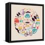 Vintage Hipster Icon Circle-cienpies-Framed Stretched Canvas