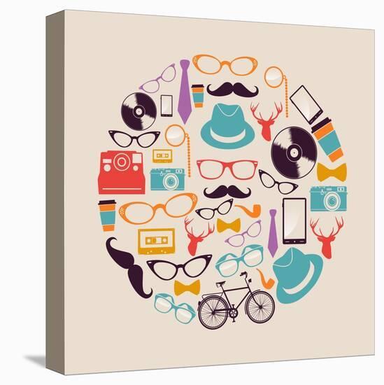 Vintage Hipster Icon Circle-cienpies-Stretched Canvas