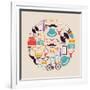 Vintage Hipster Icon Circle-cienpies-Framed Premium Giclee Print