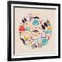 Vintage Hipster Icon Circle-cienpies-Framed Premium Giclee Print