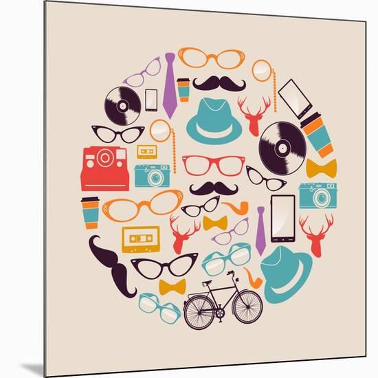 Vintage Hipster Icon Circle-cienpies-Mounted Premium Giclee Print