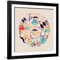 Vintage Hipster Icon Circle-cienpies-Framed Art Print