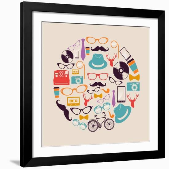 Vintage Hipster Icon Circle-cienpies-Framed Art Print