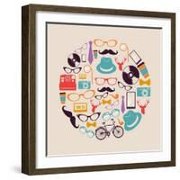 Vintage Hipster Icon Circle-cienpies-Framed Art Print