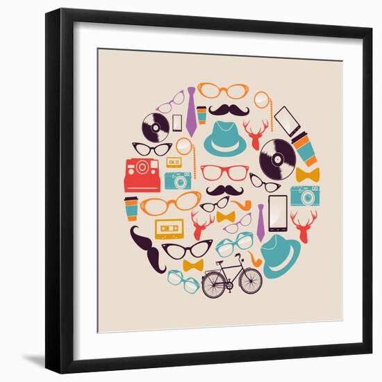 Vintage Hipster Icon Circle-cienpies-Framed Art Print