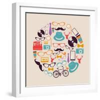 Vintage Hipster Icon Circle-cienpies-Framed Art Print