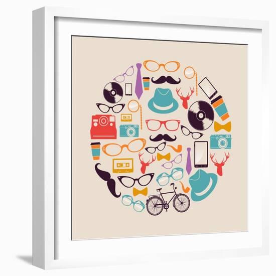 Vintage Hipster Icon Circle-cienpies-Framed Art Print