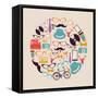 Vintage Hipster Icon Circle-cienpies-Framed Stretched Canvas