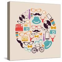 Vintage Hipster Icon Circle-cienpies-Stretched Canvas