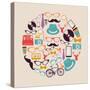 Vintage Hipster Icon Circle-cienpies-Stretched Canvas