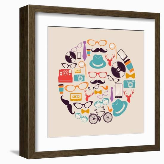 Vintage Hipster Icon Circle-cienpies-Framed Art Print