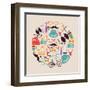 Vintage Hipster Icon Circle-cienpies-Framed Art Print