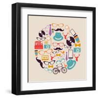 Vintage Hipster Icon Circle-cienpies-Framed Art Print