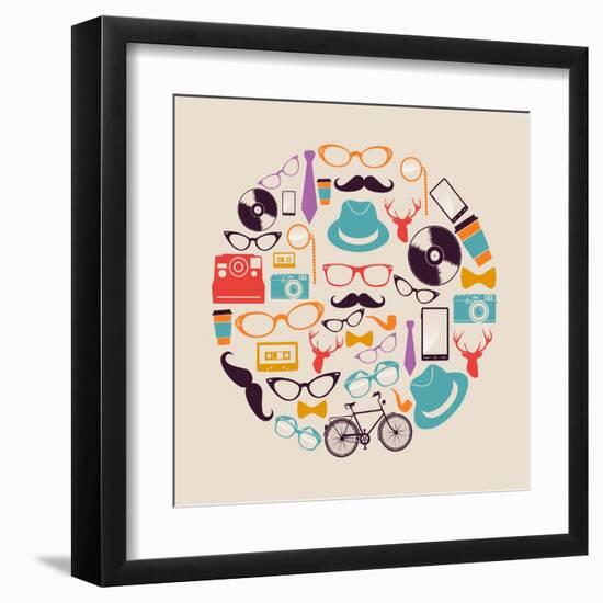 Vintage Hipster Icon Circle-cienpies-Framed Art Print