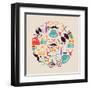 Vintage Hipster Icon Circle-cienpies-Framed Art Print