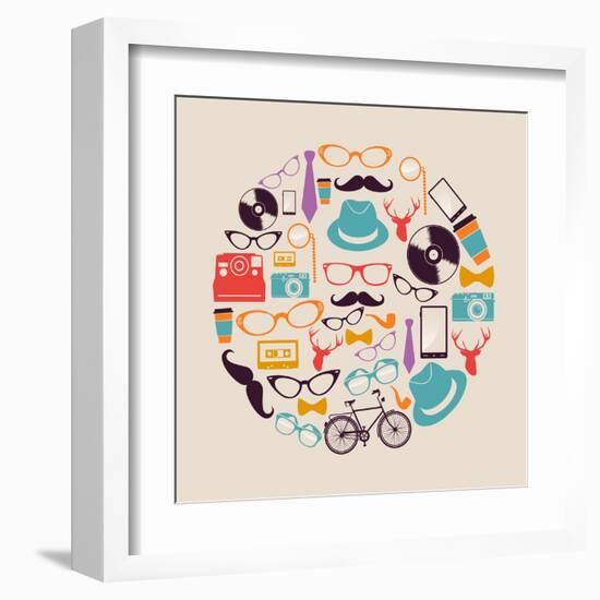 Vintage Hipster Icon Circle-cienpies-Framed Art Print