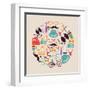 Vintage Hipster Icon Circle-cienpies-Framed Art Print