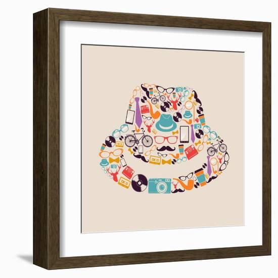 Vintage Hipster Icon Hat-cienpies-Framed Art Print