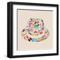 Vintage Hipster Icon Hat-cienpies-Framed Art Print