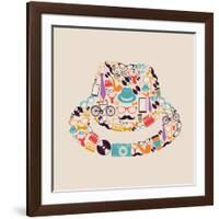 Vintage Hipster Icon Hat-cienpies-Framed Art Print