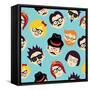 Vintage Hipsters Faces Pattern-cienpies-Framed Stretched Canvas
