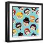 Vintage Hipsters Faces Pattern-cienpies-Framed Art Print