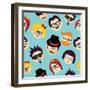 Vintage Hipsters Faces Pattern-cienpies-Framed Art Print