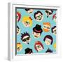 Vintage Hipsters Faces Pattern-cienpies-Framed Art Print