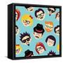 Vintage Hipsters Faces Pattern-cienpies-Framed Stretched Canvas