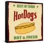 Vintage Hot Dog Grunge Poster-radubalint-Framed Stretched Canvas
