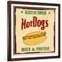 Vintage Hot Dog Grunge Poster-radubalint-Framed Art Print