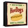 Vintage Hot Dog Grunge Poster-radubalint-Framed Stretched Canvas