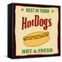 Vintage Hot Dog Grunge Poster-radubalint-Framed Stretched Canvas