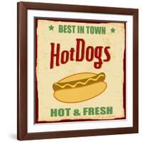 Vintage Hot Dog Grunge Poster-radubalint-Framed Art Print