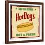 Vintage Hot Dog Grunge Poster-radubalint-Framed Art Print