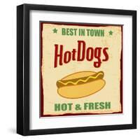 Vintage Hot Dog Grunge Poster-radubalint-Framed Art Print