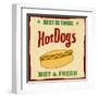 Vintage Hot Dog Grunge Poster-radubalint-Framed Art Print