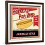 Vintage Hot Dog Grunge Poster-radubalint-Framed Art Print