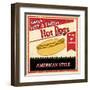 Vintage Hot Dog Grunge Poster-radubalint-Framed Art Print